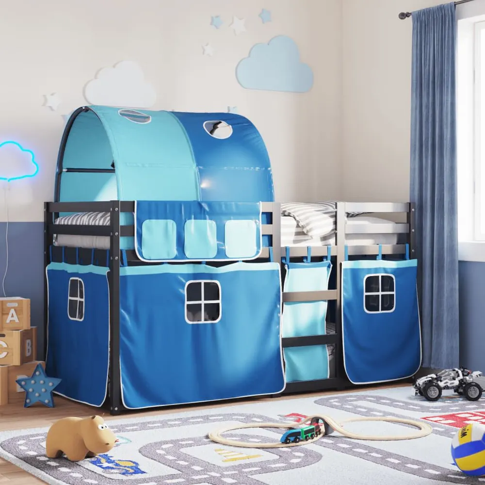 Beliche com cortinas 90x190 cm madeira de pinho maciç azul para Presente de Casamento