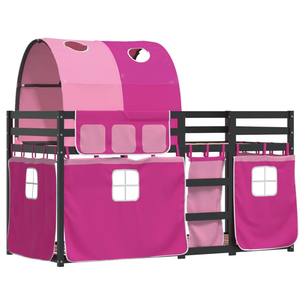 Beliche com cortinas 90x190 cm madeira de pinho maciç rosa | Ajustável | Macio