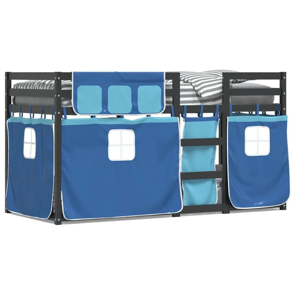 Beliche com cortinas 90x190 cm madeira de pinho maciç azul com Zíper