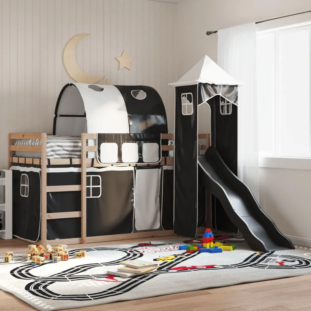 Beliche com escorrega e cortinas 90x190 cm branco e preto com Zíper