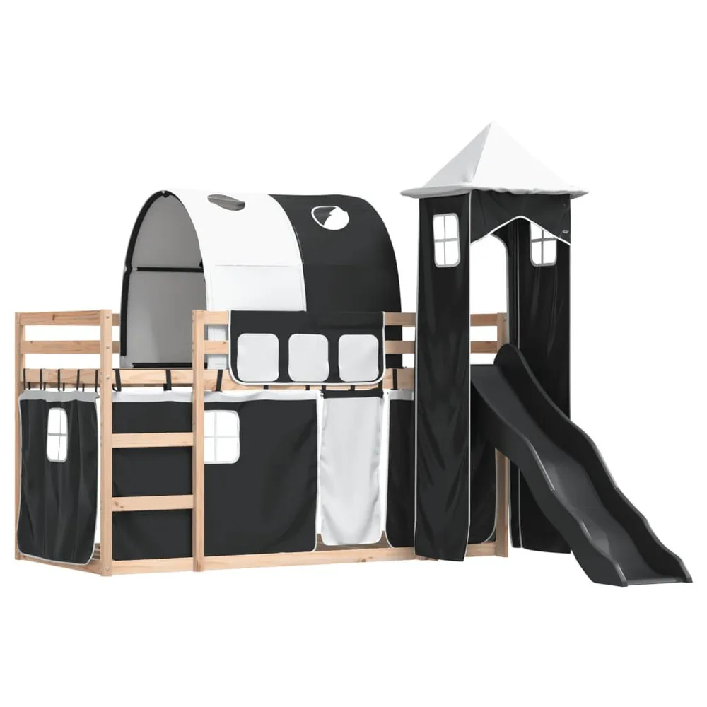 Beliche com escorrega e cortinas 90x190 cm branco e preto com Zíper