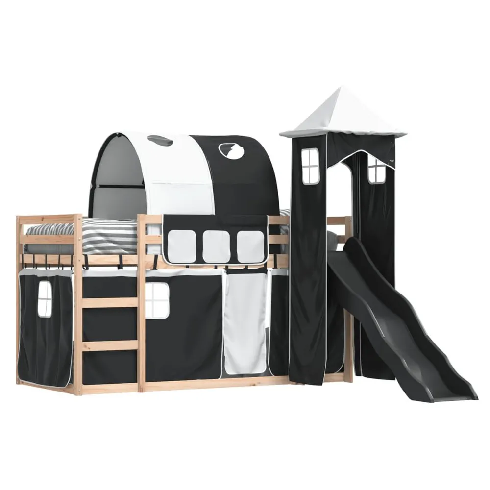 Beliche com escorrega e cortinas 90x190 cm branco e preto com Zíper