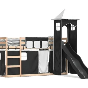 Beliche com escorrega e cortinas 90x200 cm branco e preto com Alç