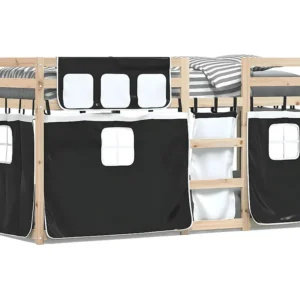 Certificado Oeko-Tex Beliche com cortinas 90x190 cm pinho maciço branco e preto