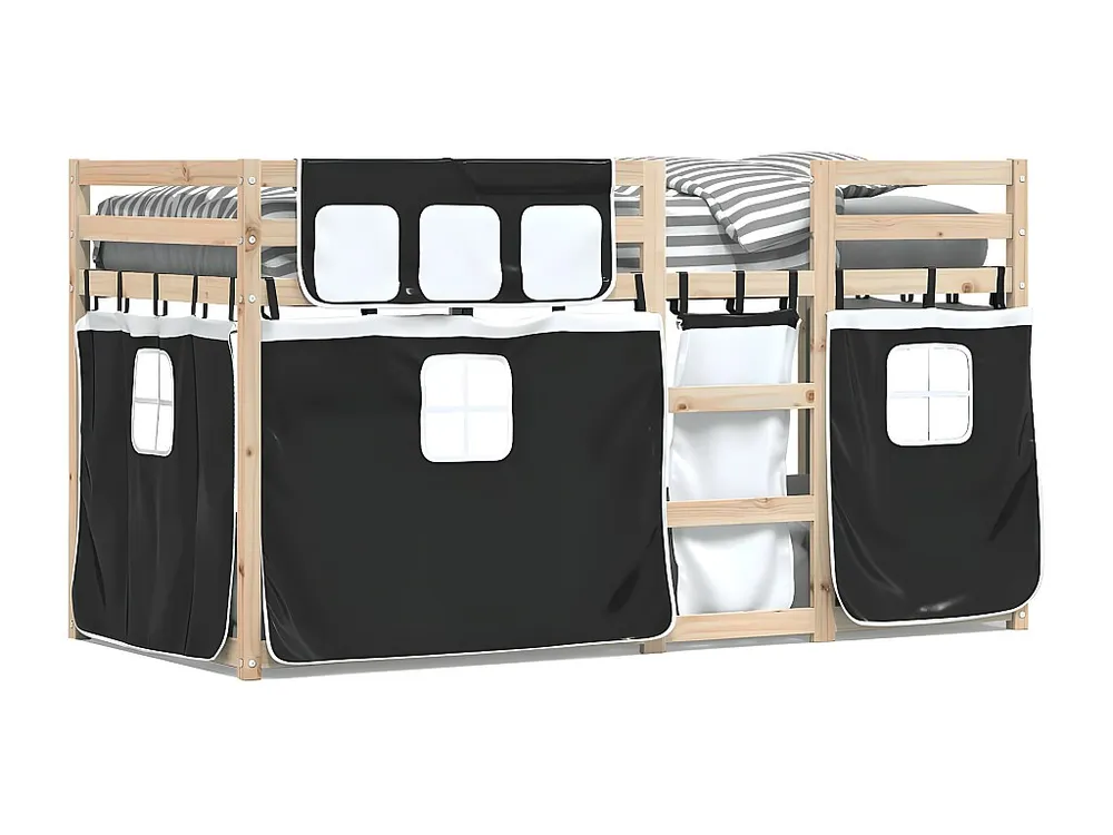 Certificado Oeko-Tex Beliche com cortinas 90x190 cm pinho maciço branco e preto