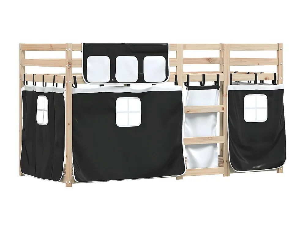 Certificado Oeko-Tex Beliche com cortinas 90x190 cm pinho maciço branco e preto