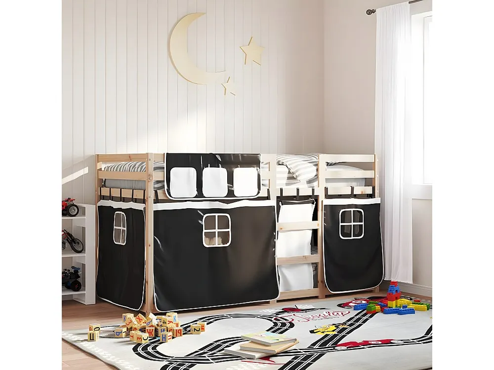 Certificado Oeko-Tex Beliche com cortinas 90x190 cm pinho maciço branco e preto