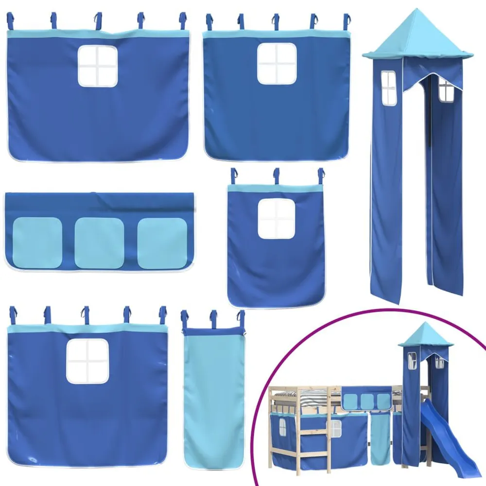 Cortinas para cama elevada com torre poliéster azul | Envio Rápido