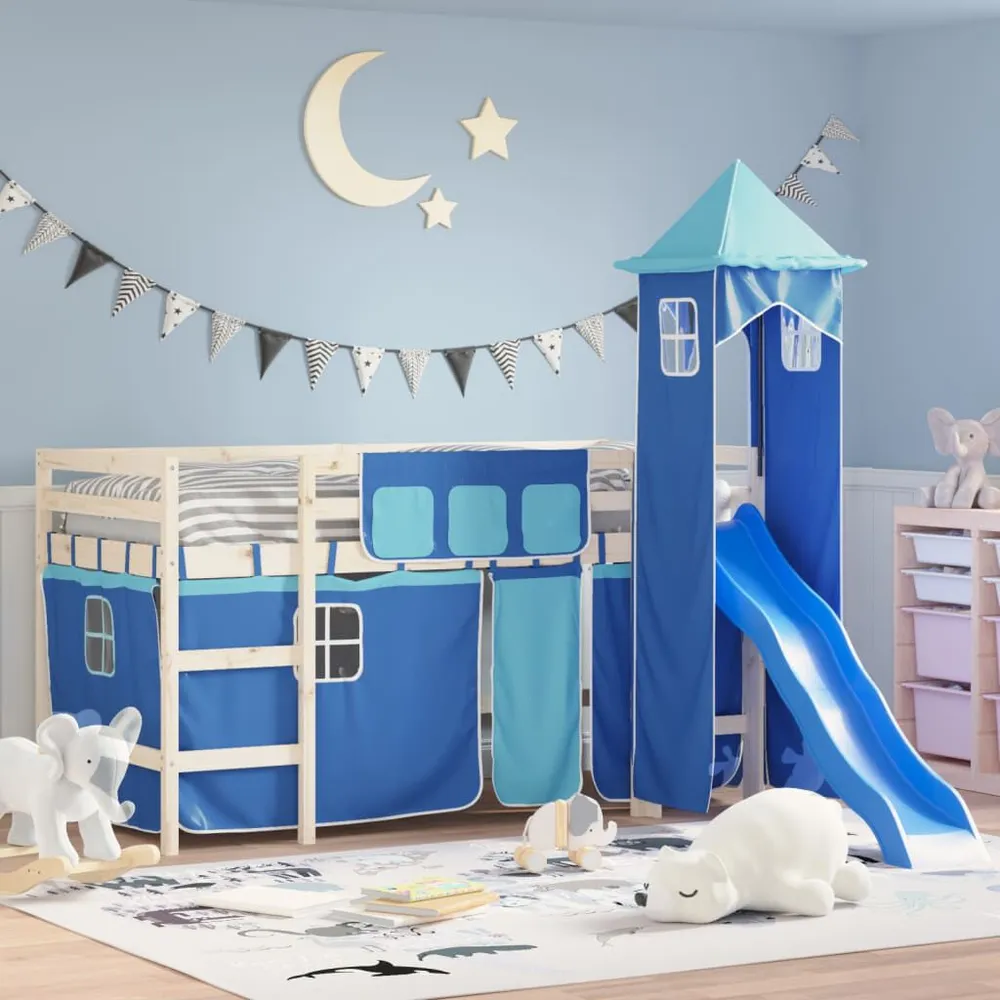 Cortinas para cama elevada com torre poliéster azul | Envio Rápido