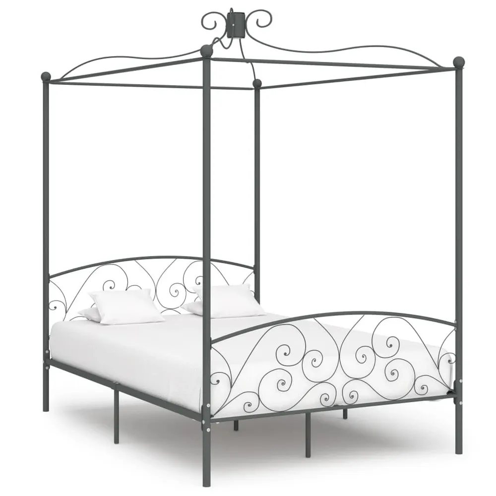 Estrutura de cama com dossel 140x200 cm metálico cinzento com Zíper