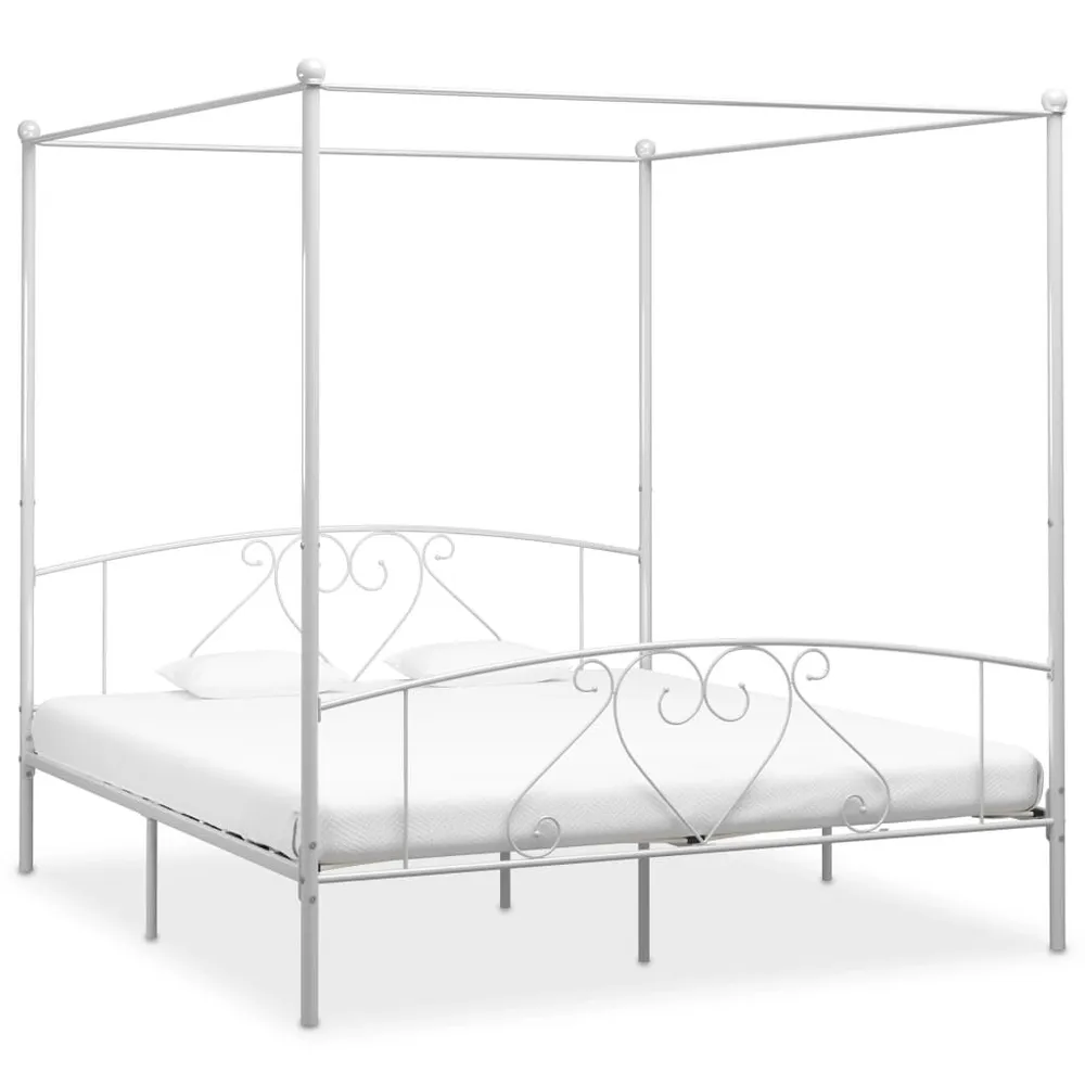 Estrutura de cama com dossel metálico 200x200 cm branco compatible Travesseiro King Size