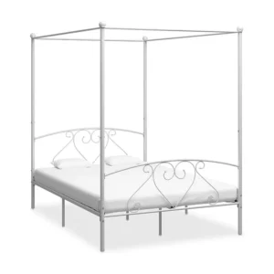 Estrutura de cama com dossel metálico branco 140x200 cm para Armazenamento