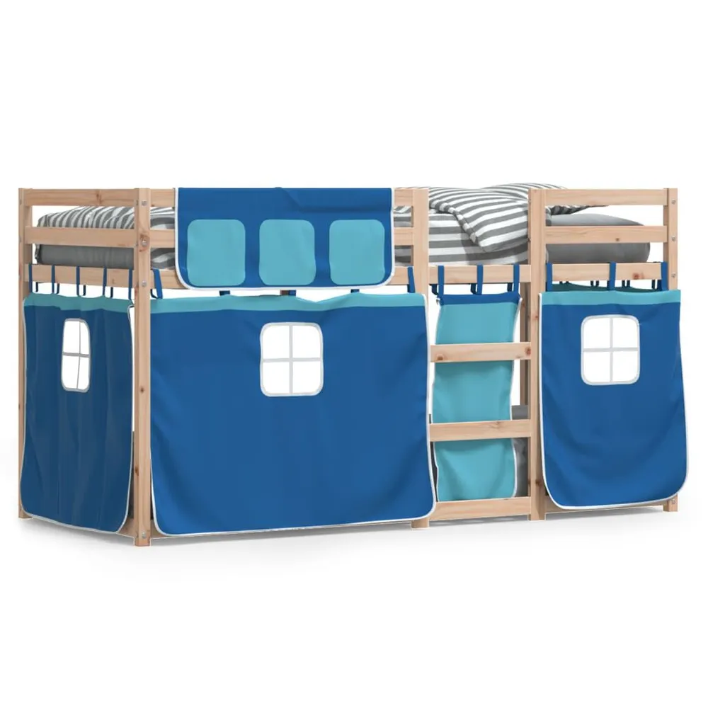 Organizador de Cabeceira Beliche com cortinas 90x200 cm madeira de pinho maciç azul