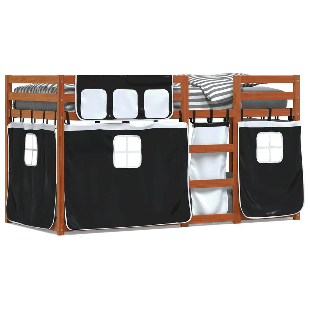 Saco para Edredão Beliche com cortinas 75x190 cm pinho maciço branco e preto