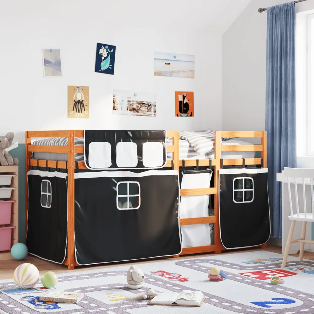 Saco para Edredão Beliche com cortinas 75x190 cm pinho maciço branco e preto