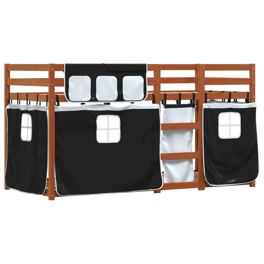 Saco para Edredão Beliche com cortinas 75x190 cm pinho maciço branco e preto