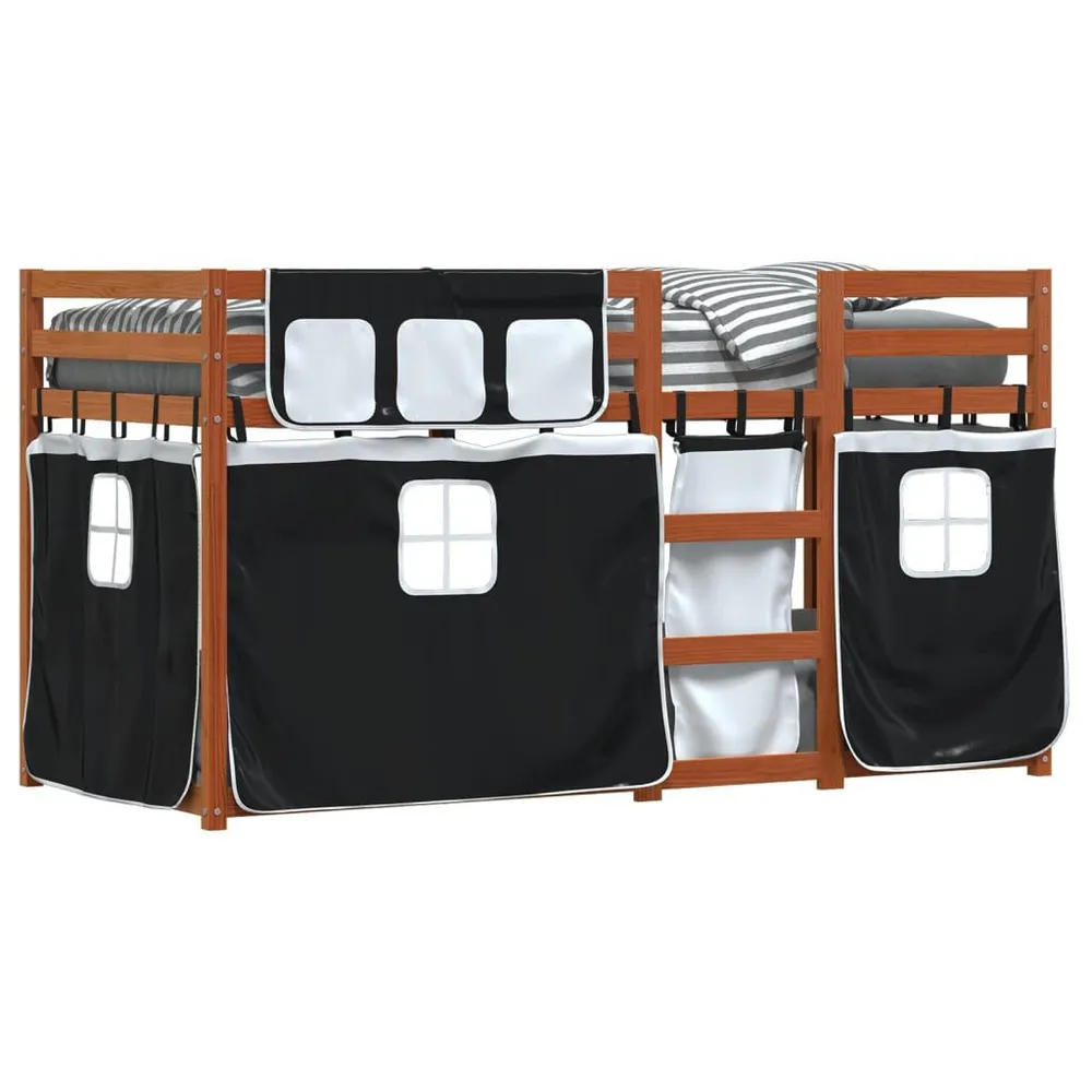 Saco para Edredão Beliche com cortinas 75x190 cm pinho maciço branco e preto