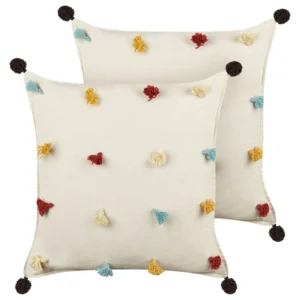 Set 2 Cotton Cushions 45 x 45 cm Light Bege claro FUSSEL