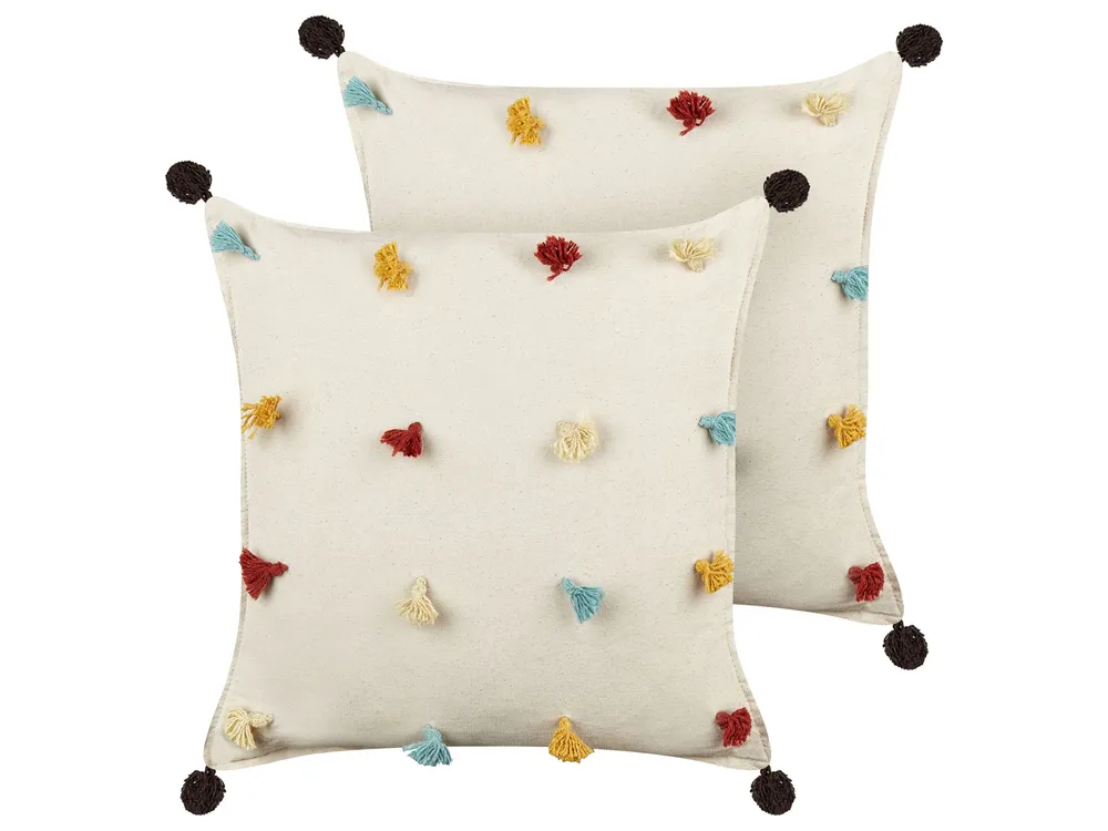 Set 2 Cotton Cushions 45 x 45 cm Light Bege claro FUSSEL