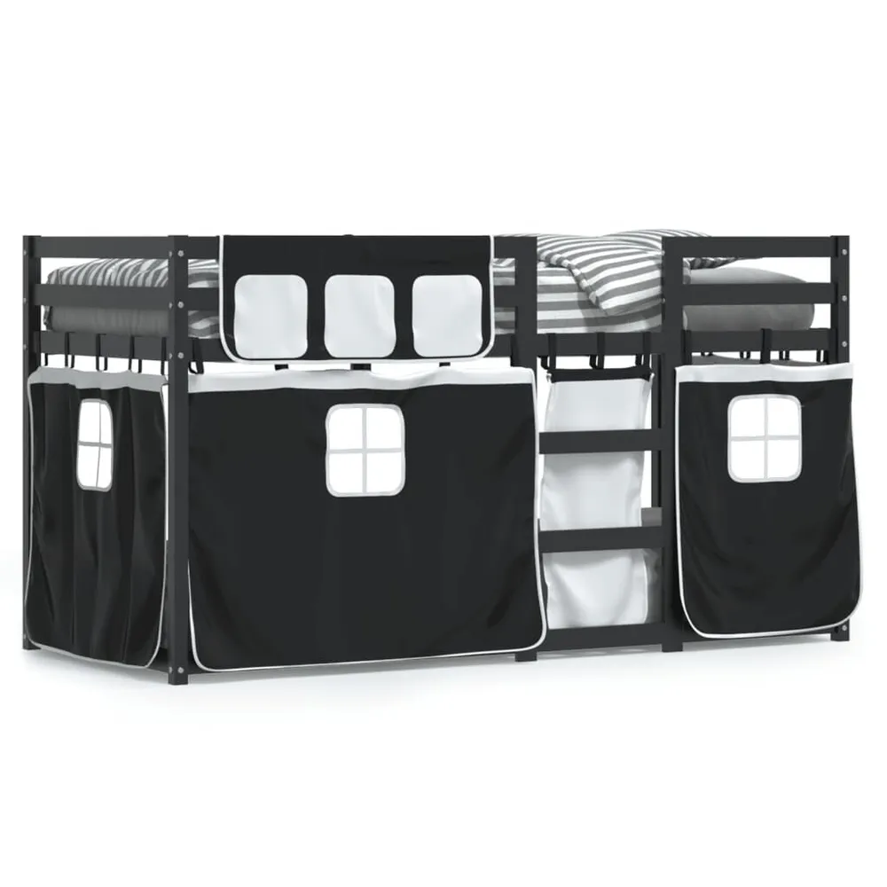 Suporte para Cabeç Beliche com cortinas 90x200 cm pinho maciço branco e preto