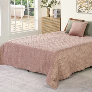 Colcha de veludo acolchoada - 225 x 220 cm - Rosa - IDELLA OZAIA