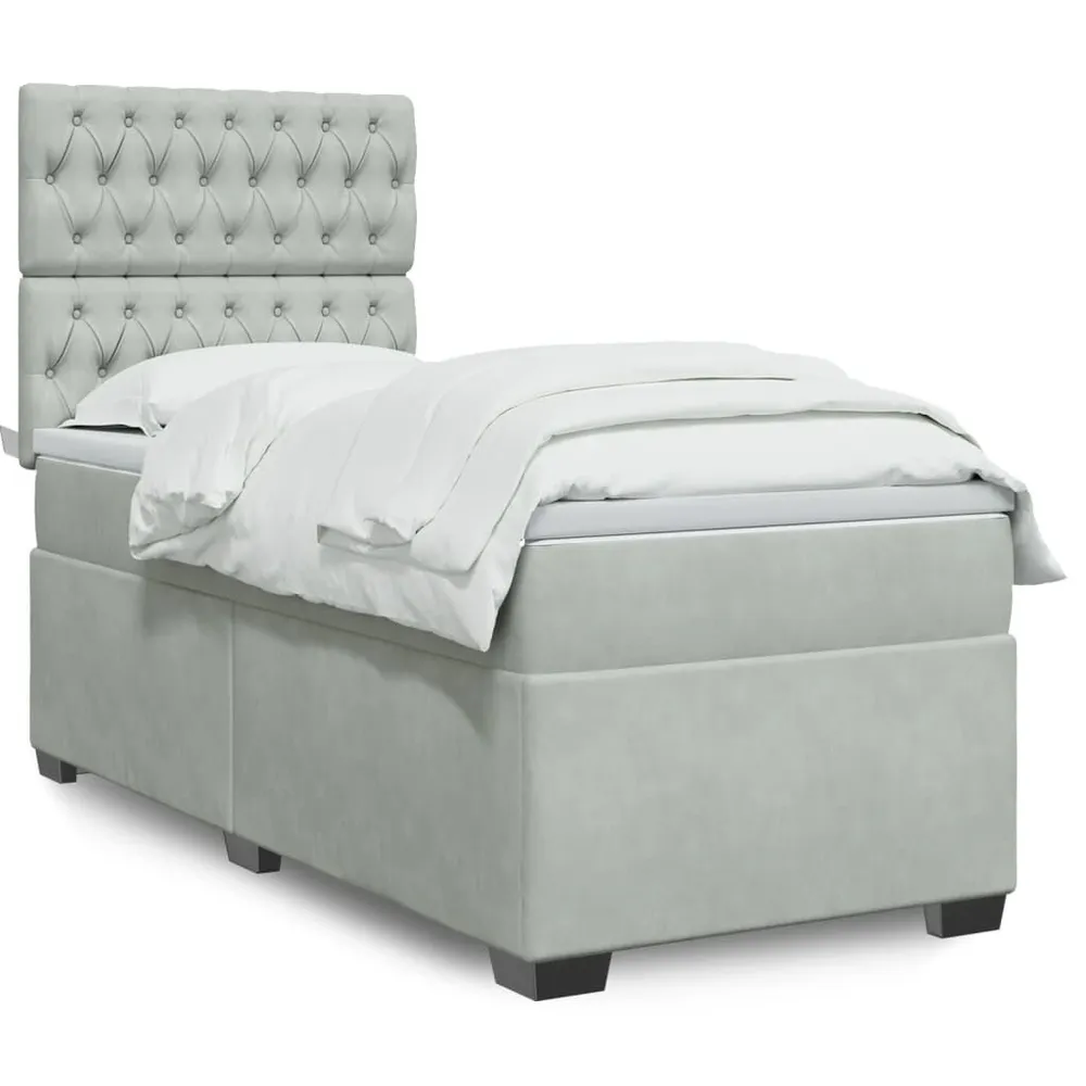 Cama com molasemcolchão 100x200 cm veludo cinza-claro com Isolamento Térmico