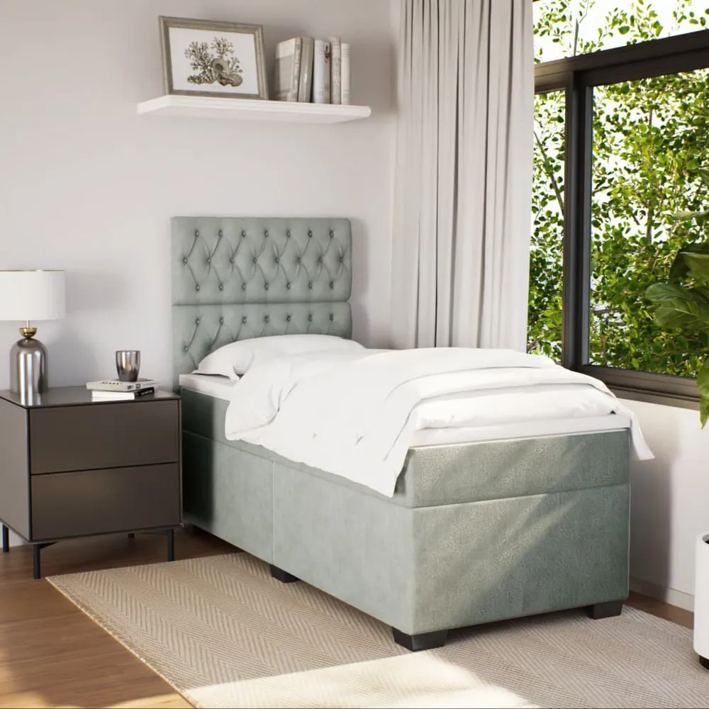 Cama com molasemcolchão 100x200 cm veludo cinza-claro com Isolamento Térmico