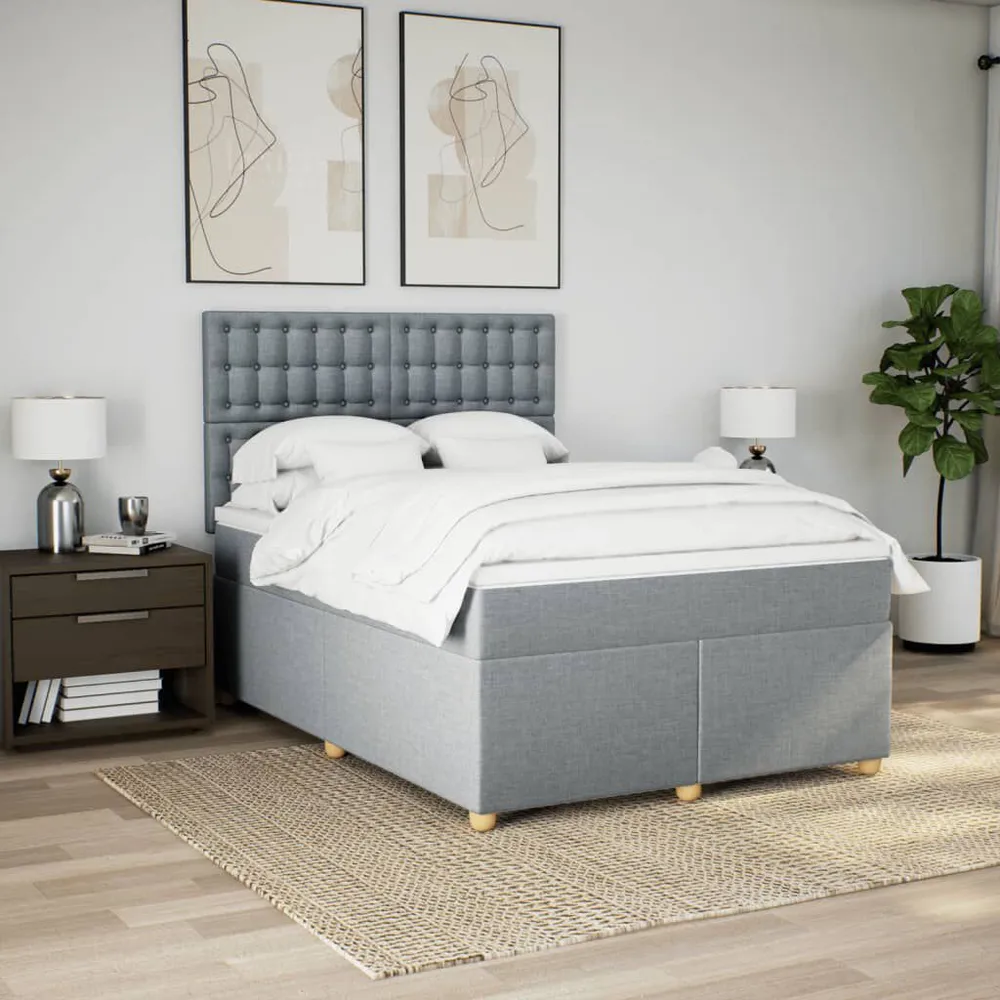 Cama com molasemcolchão 140x190 cm tecido cinzento-claro compatible Capa de Edredão