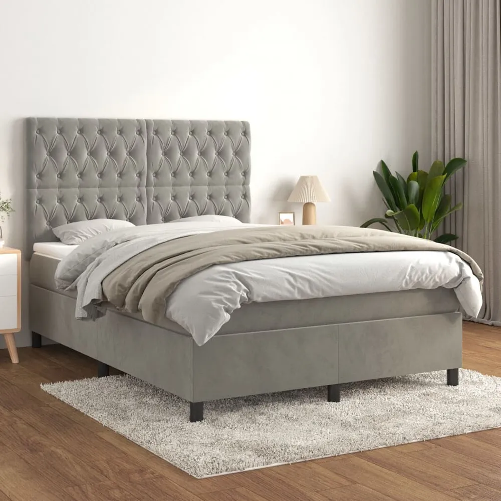 Cama com molasemcolchão 140x200 cm veludo cinzento-claro from Portugal