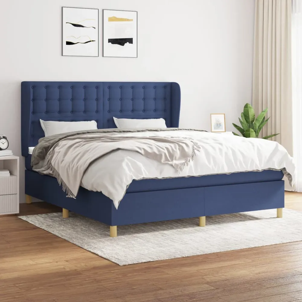 Cama com molasemcolchão 160x200 cm tecido azul | Envio Rápido