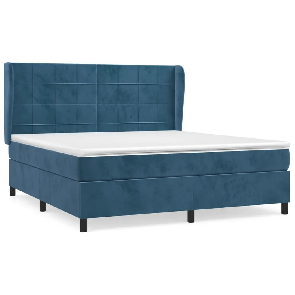 Cama com molasemcolchão 160x200 cm veludo azul-escuro com Isolamento Térmico