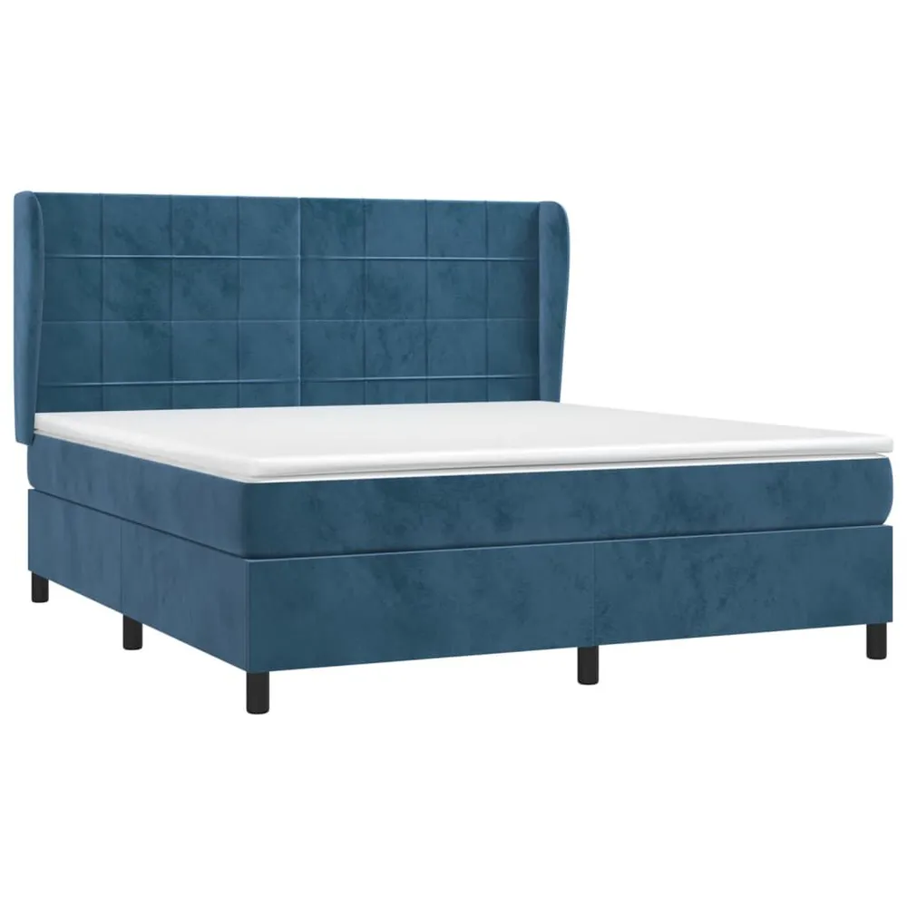 Cama com molasemcolchão 160x200 cm veludo azul-escuro com Isolamento Térmico