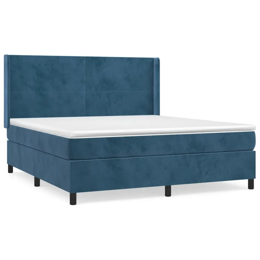 Cama com molasemcolchão 160x200 cm veludo azul-escuro com Fecho Total