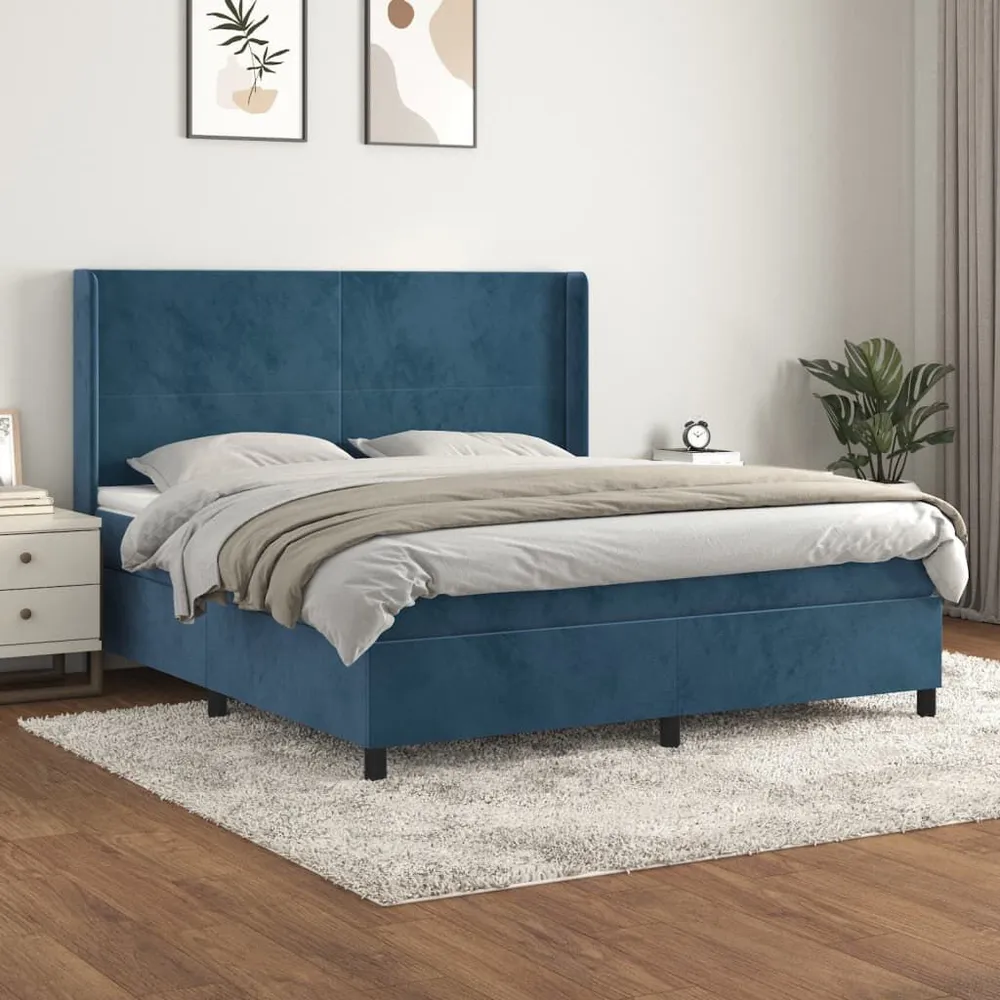 Cama com molasemcolchão 160x200 cm veludo azul-escuro com Fecho Total