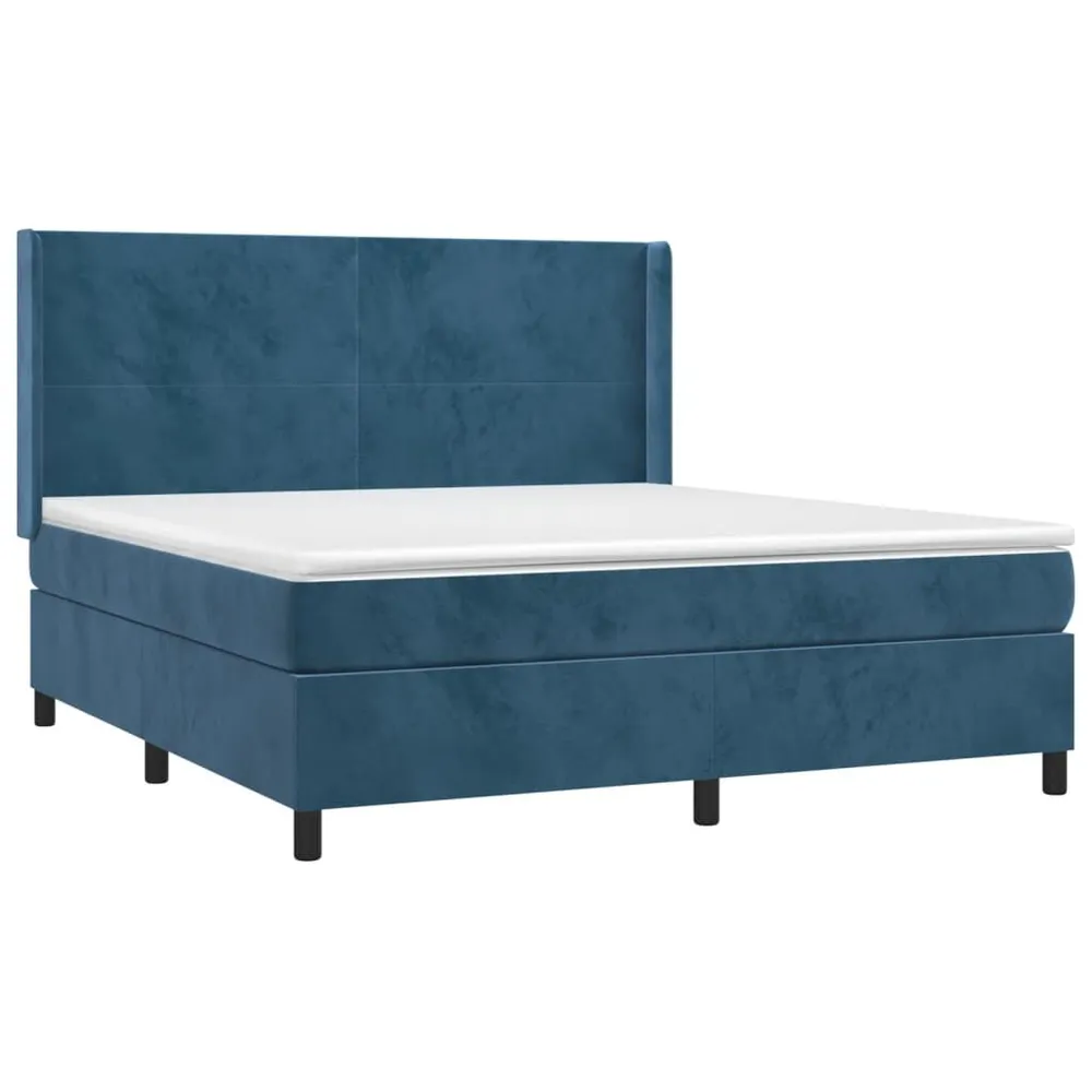 Cama com molasemcolchão 160x200 cm veludo azul-escuro com Fecho Total