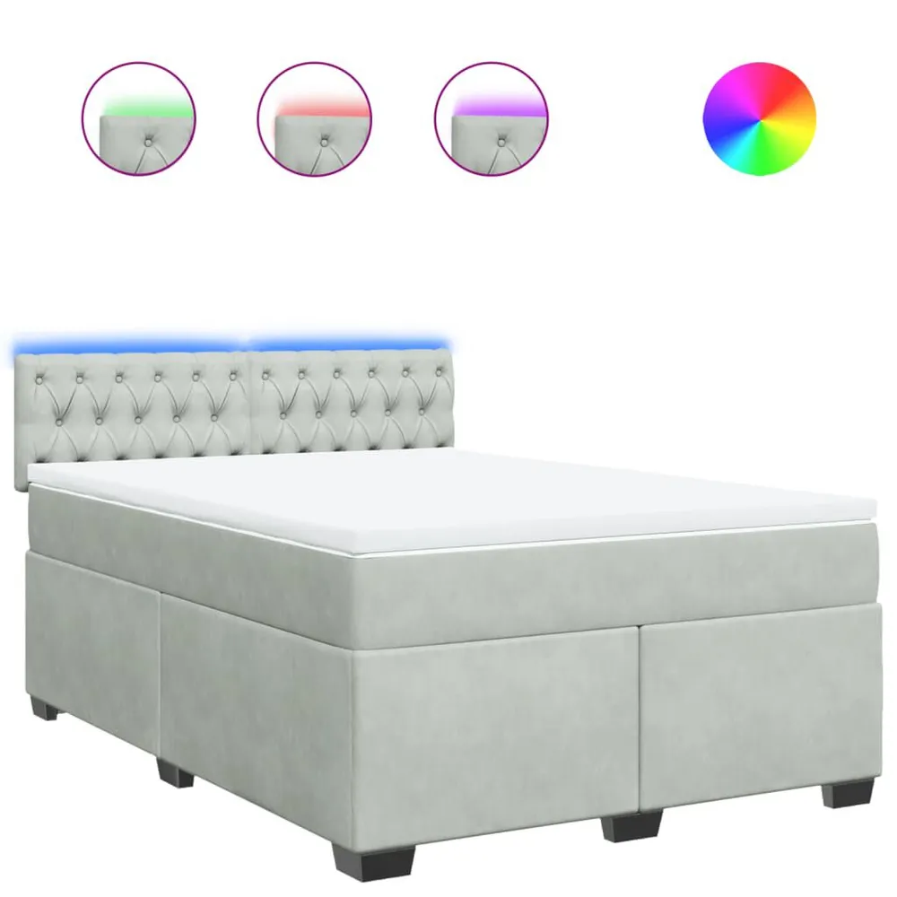 Cama com molasemcolchão 160x200 cm veludo cinzento-claro | Envio Rápido
