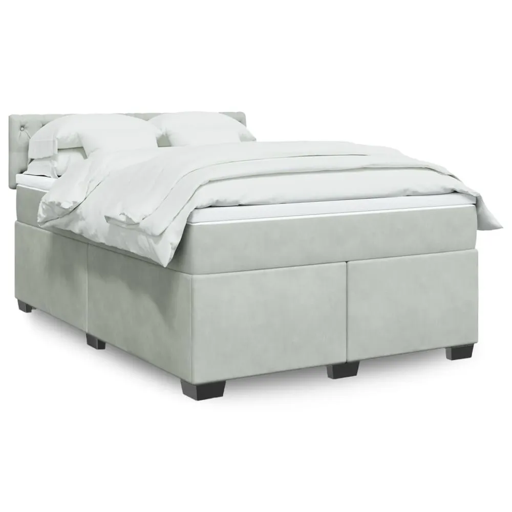 Cama com molasemcolchão 160x200 cm veludo cinzento-claro | Envio Rápido