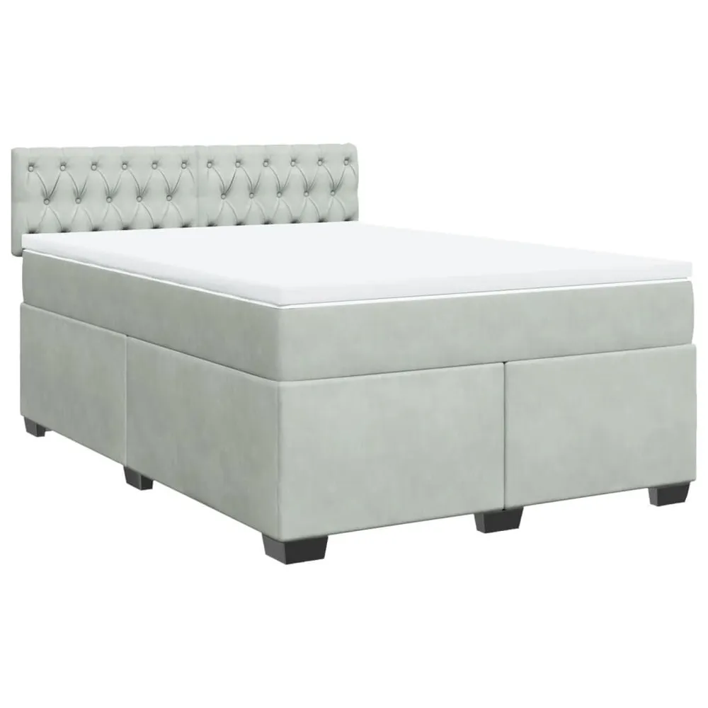 Cama com molasemcolchão 160x200 cm veludo cinzento-claro | Envio Rápido