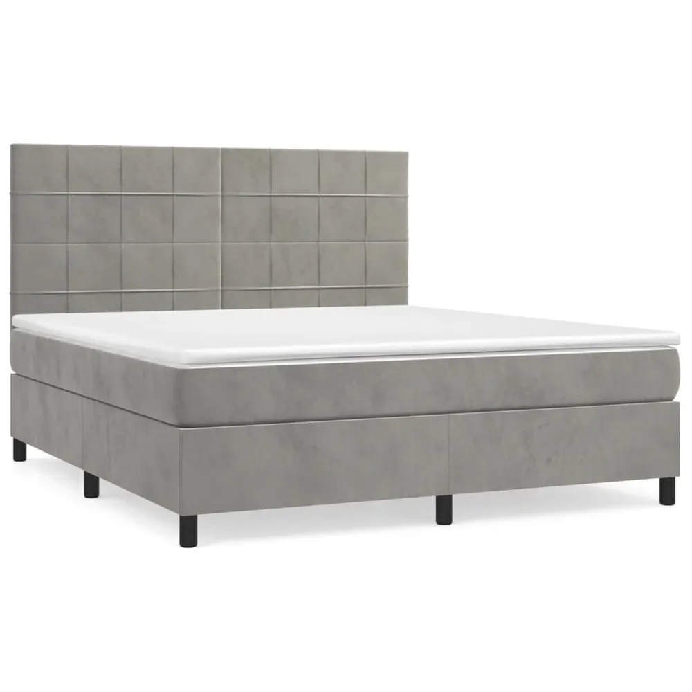 Cama com molasemcolchão 160x200 cm veludo cinzento-claro - 90% Pluma