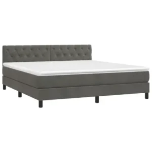 Cama com molasemcolchão 160x200 cm veludo cinzento-escuro com Camada Extra
