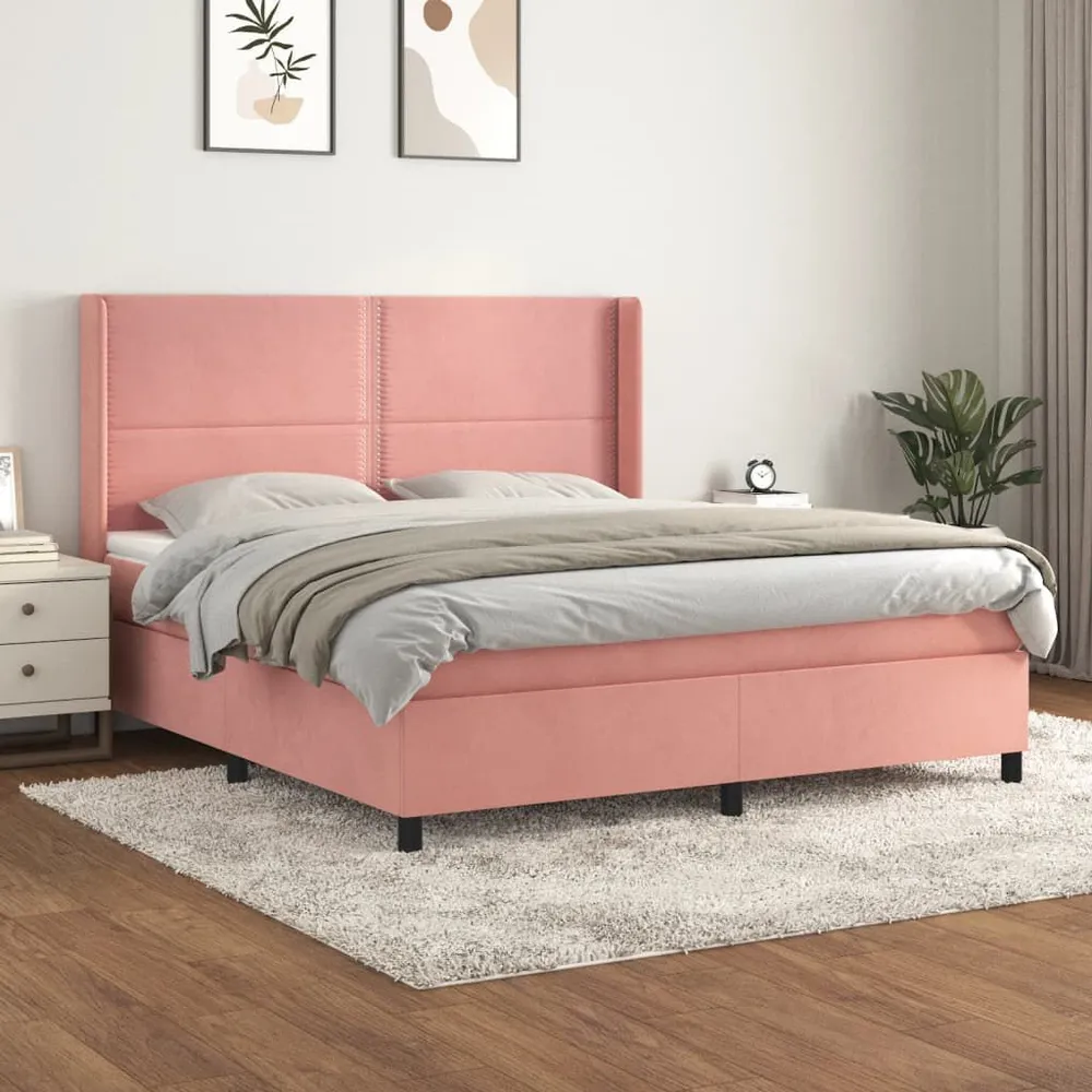 Cama com molasemcolchão 160x200 cm veludo rosa para Uso Adulto