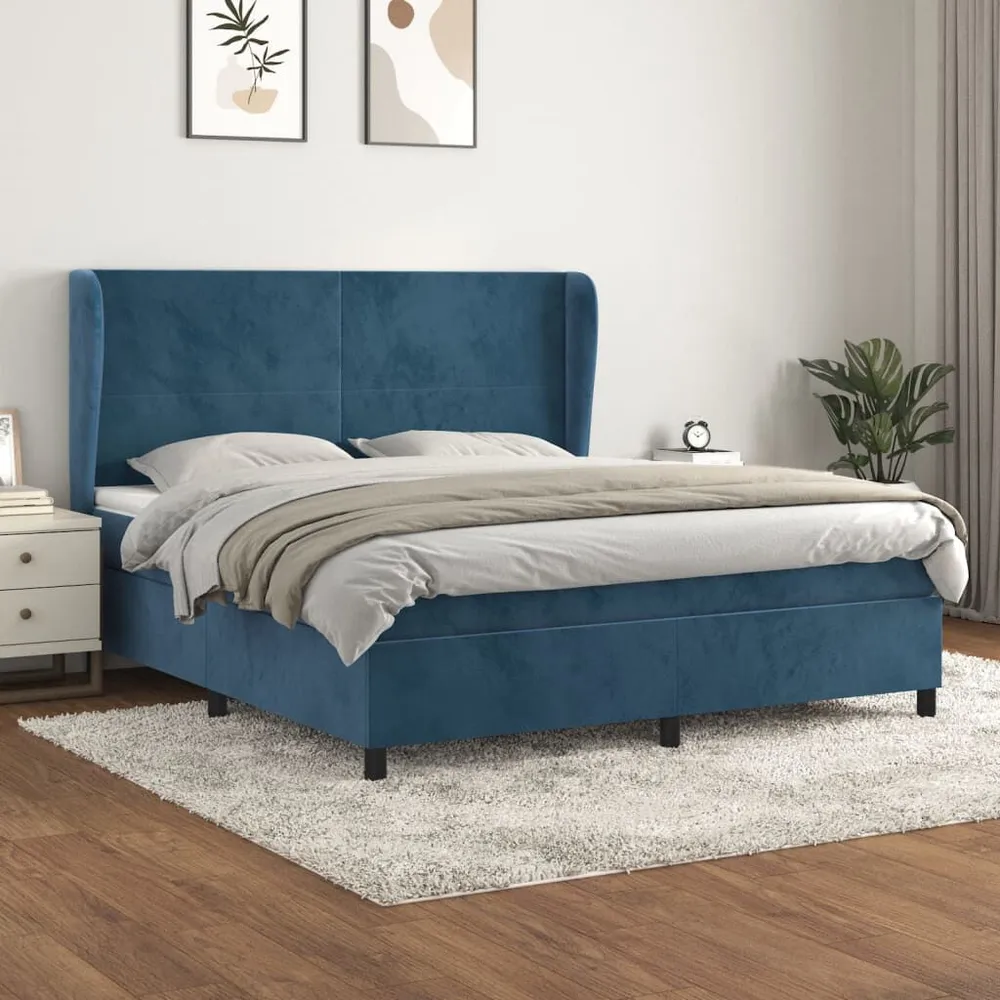 Cama com molasemcolchão 180x200 cm veludo azul-escuro - 90% Pluma