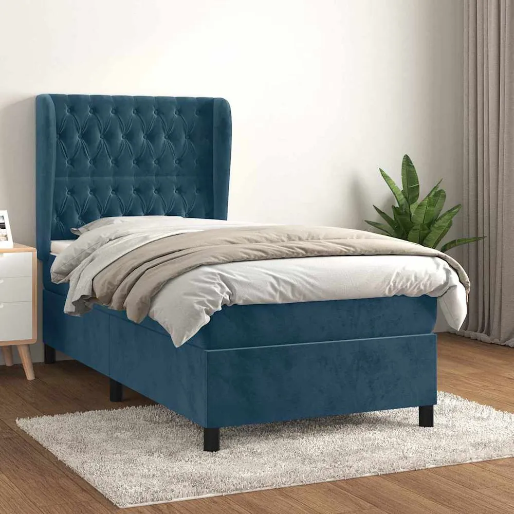 Cama com molasemcolchão 80x200 cm veludo azul-escuro com Camada Extra