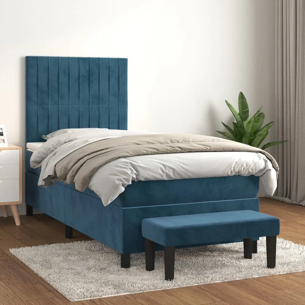 Cama com molasemcolchão 80x200 cm veludo azul-escuro com Isolamento Térmico