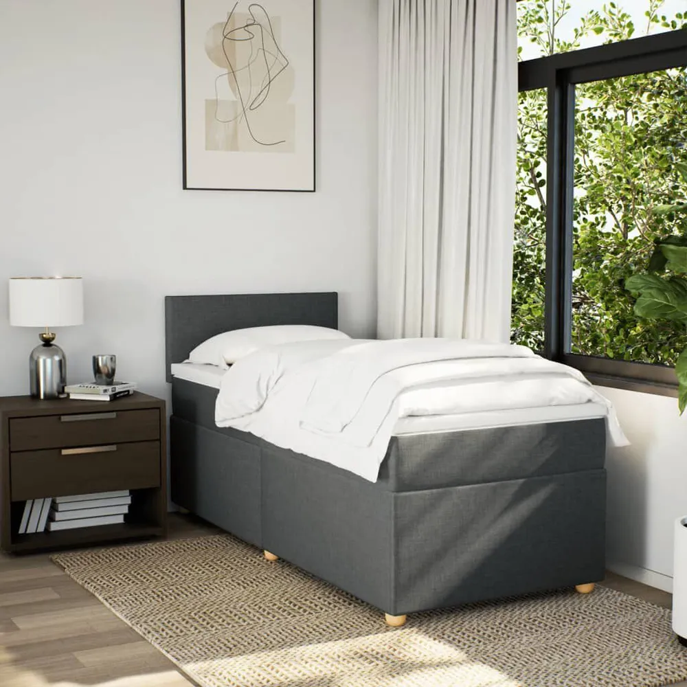 Cama com molasemcolchão 90x190 cm tecido cinza-escuro com Fecho Total