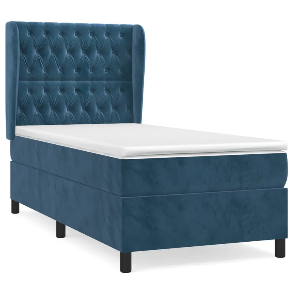 Cama com molasemcolchão 90x190 cm veludo azul-escuro para Conforto Máximo