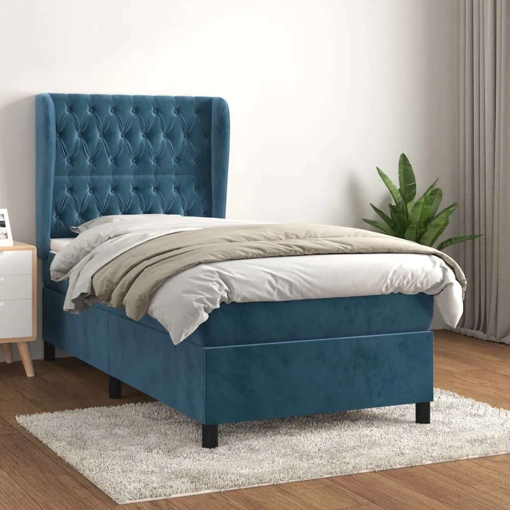 Cama com molasemcolchão 90x190 cm veludo azul-escuro para Conforto Máximo