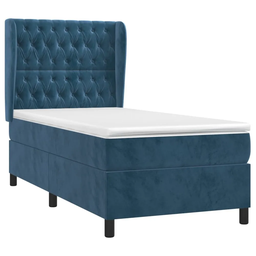 Cama com molasemcolchão 90x190 cm veludo azul-escuro para Conforto Máximo