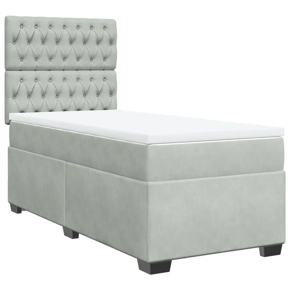Cama com molasemcolchão 90x190 cm veludo cinza-claro com Certificado de Autenticidade