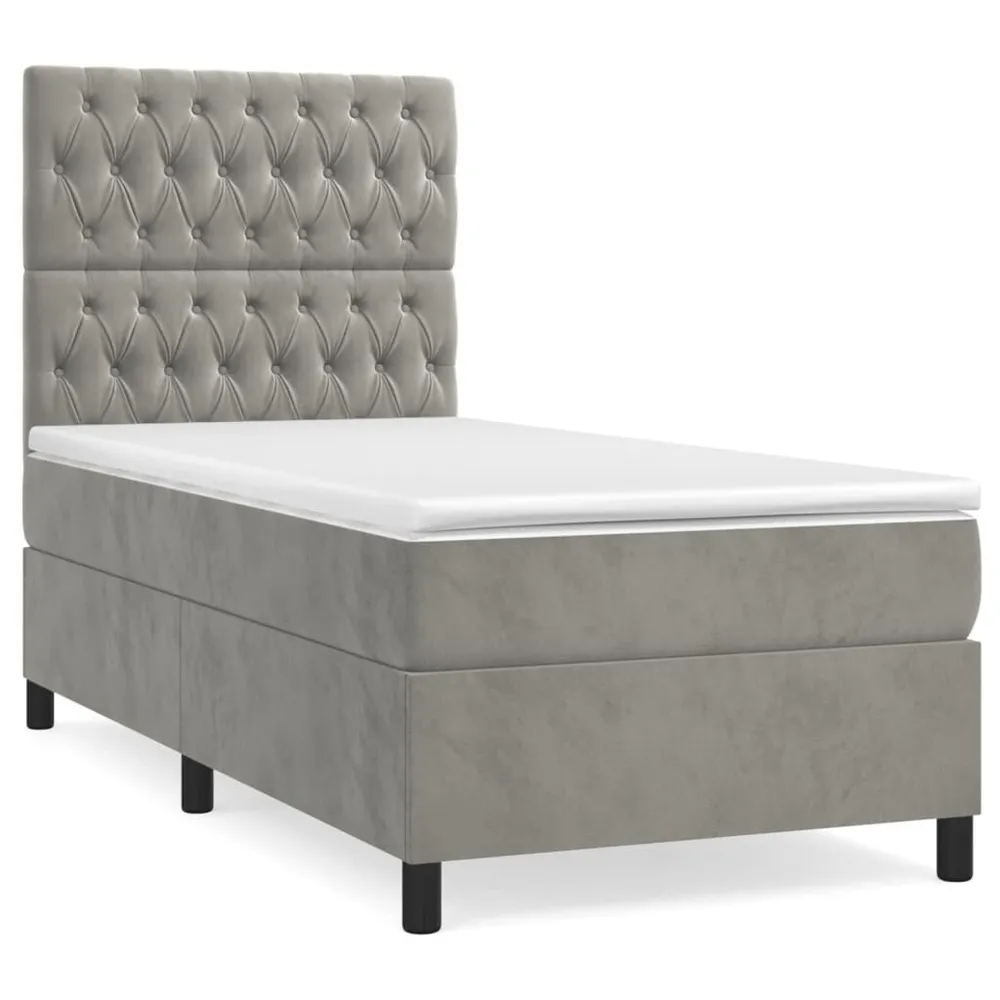 Cama com molasemcolchão 90x190 cm veludo cinza-claro com Camada Extra